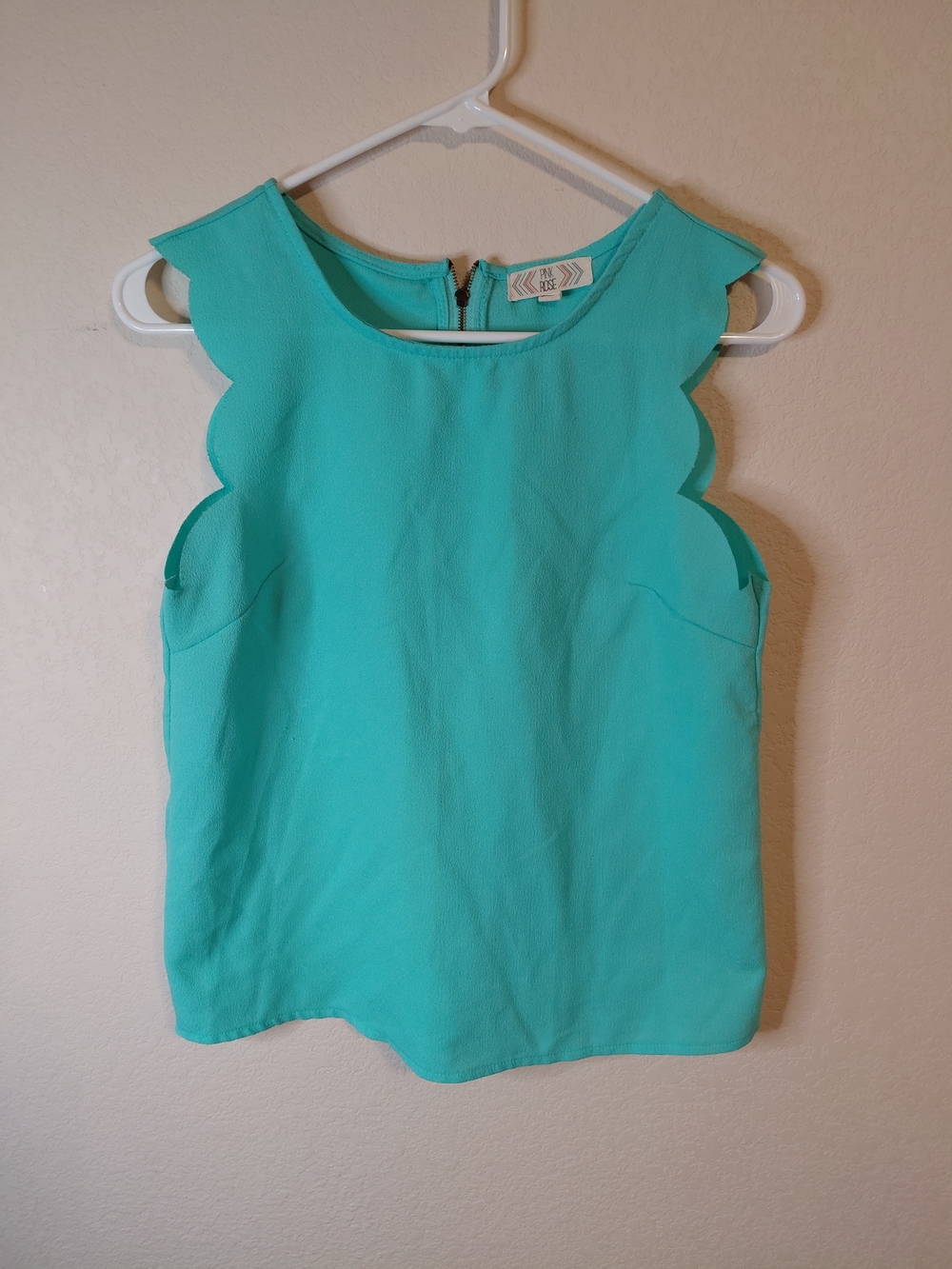 Pink Rose Teal Scallop-Trim Sleeveless Tank